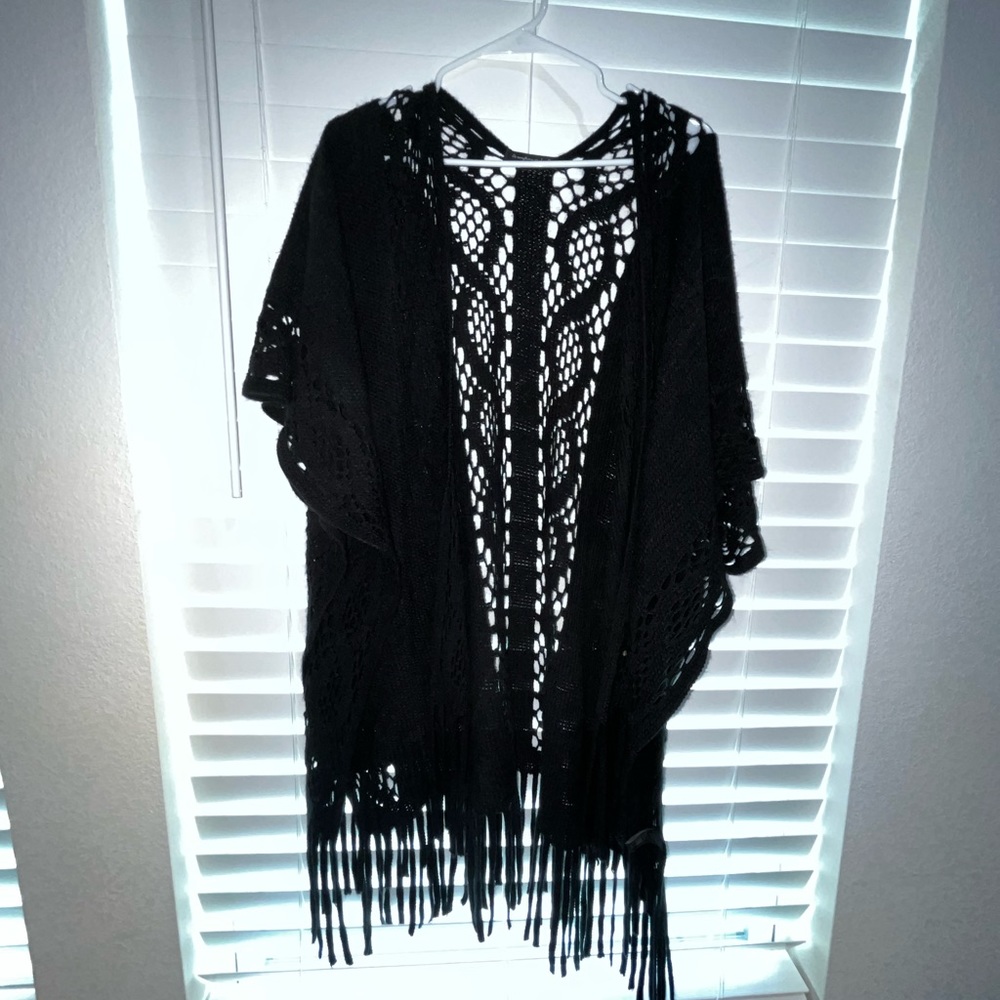 Black crochet kimono